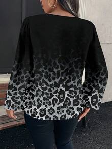 EMERY ROSE 大码优雅浪漫休闲简约渐变豹纹印花长灯笼袖衬衫，适合秋冬季节，复古风格，简约百搭，秋季女式衬衫，外套，优雅女装，新年女装 - 彩色 - 查看 2