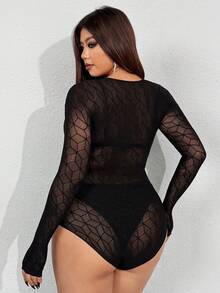 Whyspr Body transparent din plasă geometrică, stil gotic sexy, mărime mare, stil stradal la modă, primăvară/vară - Negru - Vizualizare 6