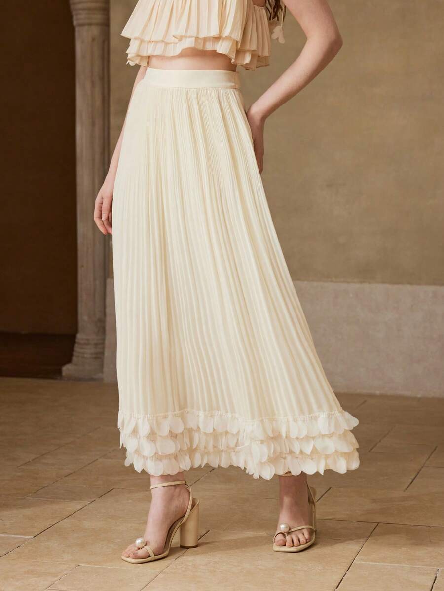 MOTF PREMIUM WOMEN'S PLEATED APPLIQUES ROMANTIC DATE SKIRT, SPRING/SUMMER - Apricot - View 2