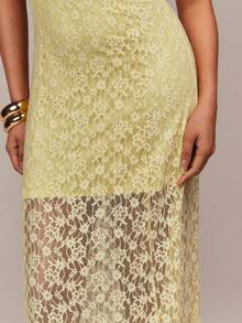 COSMINA Vestido elegante de mujer sin mangas con corte evasé de encaje, adecuado para invitada de boda, Día de San Valentín, fiesta, cita, vacaciones, fiesta de noche - Amarillo claro - Ver 5