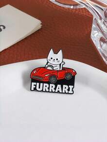 Joivida 1pc Cartoonish Design Of A Playful Cat In The Shape Of A White Cat Driving A Red Sports Car, Made Of Alloy With Baked-On Paint. A Cute Cat Badge Or Brooch. - Multicolor - View 7