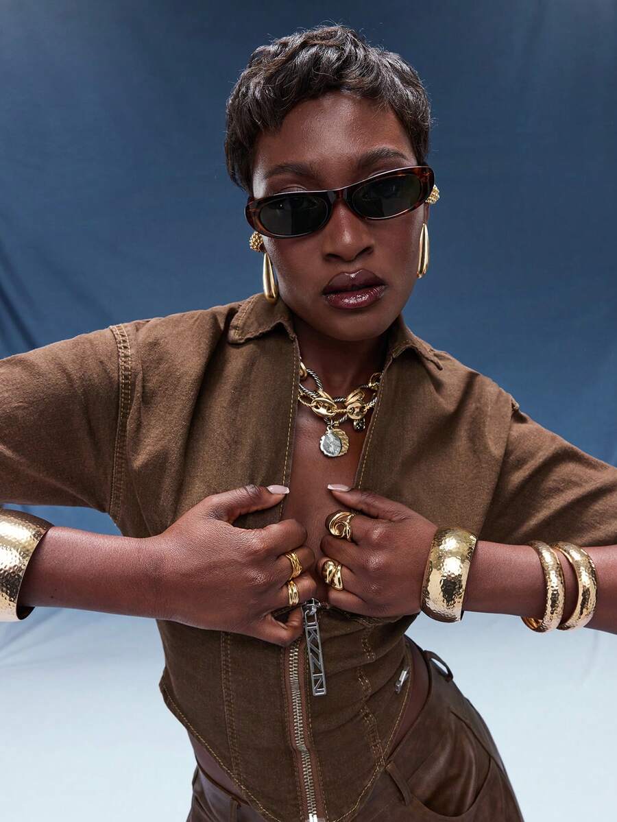 Normani Women's Fashion Zip-Up Denim Jacket - Chocolate Brown - View 1