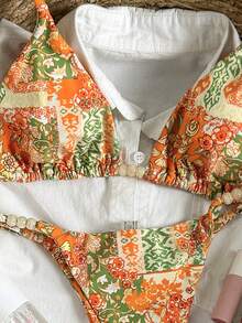 Swim Mod Springbreak 女士随机印花串珠吊带性感比基尼泳衣套装，夏季沙滩装 - 彩色 - 查看 5