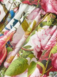 SHEIN MOD 大码复古宫廷风V领大碎花迷你连衣裙，夏季度假短裙 - 白色 - 查看 4