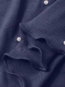 DAZY 2pcs Polka Dot Print Long Sleeve Cardigan And Pants Women Pajama Set, Autumn - Navy Blue - View 6