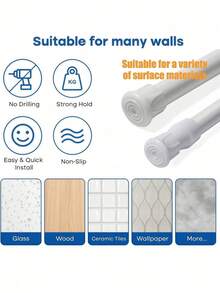 Adjustable Space Divider Rod - 2 Packs Spring Tension Rod, No Drill For Hanging Curtains, Clothes, Room Partition - White - View 6