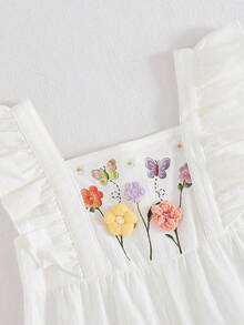 Cozy Pixies 女婴/幼儿碎花荷叶领无袖连体衣，休闲可爱乡村风时尚连体裤，适合日常、户外活动、假日、派对等场合穿着。 - 米色 - 查看 6