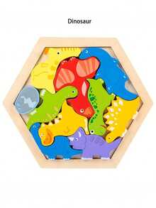 1件装木制创意3D拼图积木，包含交通、动物和水果图案，兼具认知和拼图功能，创意主题卡通叠叠乐玩具 - 彩色 - 查看 8