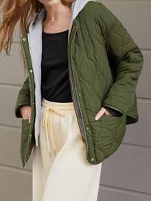 Maija Women's Hooded Solid Color Long Sleeve Simple Casual Jacket For Daily Wear ,Festival - Army Green - View 6