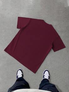 PAVTROS Men's Cross Print Casual Loose Fit Round Neck Short Sleeve T-Shirt - Burgundy - View 2