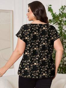 Reflora Plus Size Casual Minimalist Printed Short Sleeve Shirt Spring - Multicolor - View 2