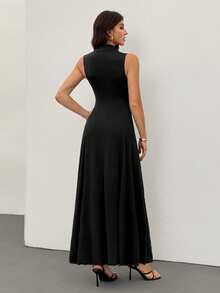 SHEIN Tall Đầm cổ cao không tay màu đen cho nữ, đầm dài mùa thu, trang phục đi biển cho nữ, đầm thanh lịch, đầm dạ hội, đầm mùa thu cho nữ, đầm dự tiệc prom, đầm, đầm dự lễ hội homecoming, trang phục đi biển cho nữ, đầm, đầm vintage, đầm đen, đầm hè cho nữ, đầm dự tiệc trà. - màu đen - Xem 2