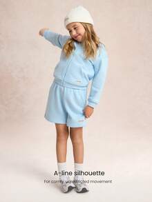 GLOWMODE Kids Collection Everyday Fleece Bundle Up Soft Warm Elastic Waist Loose Fit A-Line Shorts Daily Casual Outdoor Wear - Baby Blue - View 4