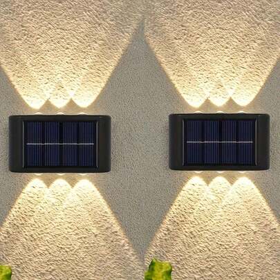 1/2 Stück 6/8 LED Kalt-/Warmweiß Außen Solar Wandleuchte, Terrassen-/Garten-Deko Sonnenenergie Laterne