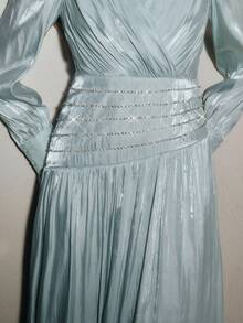 Anewsta 女士新款长袖水钻装饰优雅薄荷绿A字连衣裙，春夏款，适合情人节穿着 - 綠色 - 查看 6