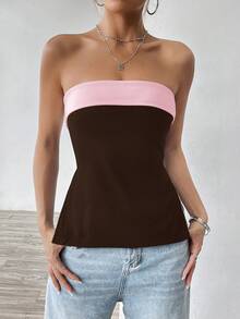SHEIN EZwear 女士撞色Y2K风格抹胸上衣，夏季 - 彩色 - 查看 7