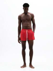 SUMWON Beach Swimming Trunks With Drawstring Waist Side Pockets Summer Swim Shorts , Pool Water Activities Elastic Waistband Logo Detail Casual Swimwear - Red - View 6