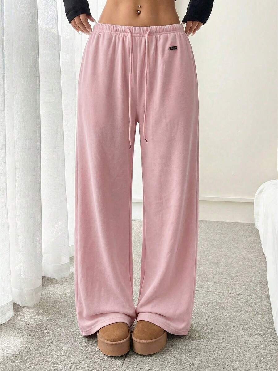CovetEZ Lightweight Double-Sided Fleece Women's Drawstring Waist Straight Leg Loose Casual Pants, Suitable For Date Nights And Everyday Wear, Spring/Summer Comfy Pants Loose Pants - Baby Pink - View 1