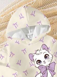 SHEIN 两件套女婴休闲时尚可爱蝴蝶结猫咪印花连帽卫衣和粉色打底裤套装，适合秋冬季日常室内外穿着。 - 彩色 - 查看 5