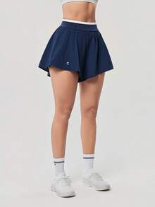 OutZeal 女士健身短裤 运动短裤 网球跑步内置短裤 撞色飘逸下摆 运动裤 - Dark Blue - 查看 7