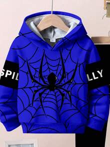 SHEIN Young Boys Autumn New Spider Casual Minimalist Cute Cartoon Loose Fit Relaxed Long Sleeve Hoodie 2 Pieces Set, Suitable For Autumn/Winter Fall - Multicolor - View 4