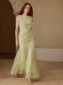 MOTF PREMIUM ĐẦM DÀI REN THANH LỊCH DÀNH CHO NỮ VỚI THIẾT KẾ CẤU TRÚC ĐỘC ĐÁO, THỜI TRANG XUÂN/HÈ - màu xanh lá - Xem 6