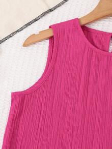 SHEIN Set de 2 piezas de top de tirantes casual de unicolor y pantalones para niñas preadolescentes - Rosa Fucsia - Ver 6