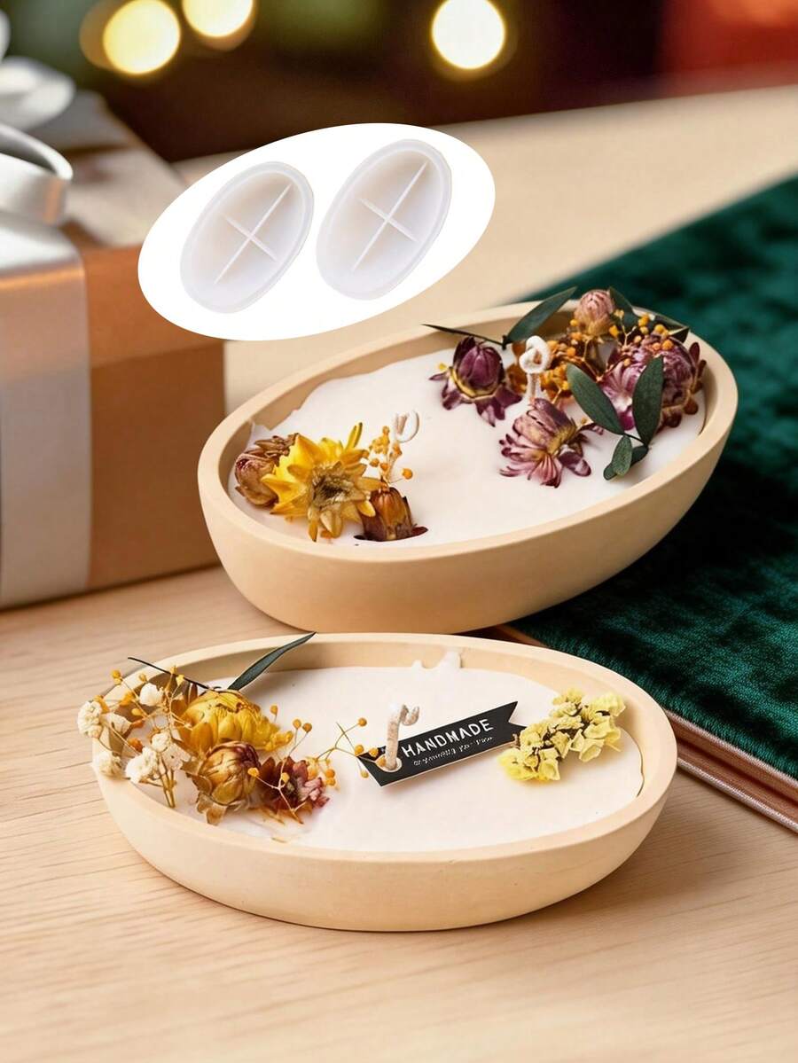 1pc Ship Shape Candle Jar Silicone Molds Oval Boats Cement Plaster Flower Pot Mold Concrete Wax Box Candle Tray Mould Home Decoration Crafts - White - View 1