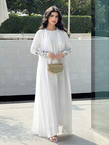 Yasmyna 女士花卉拼接亮片装饰长袖优雅长袍 - 白色 - 查看 8