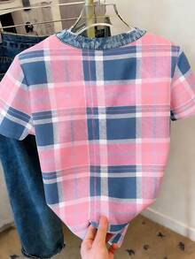 Resyla Women's Plaid Round Neck Short Sleeve Casual Versatile Top - Multicolor - View 2