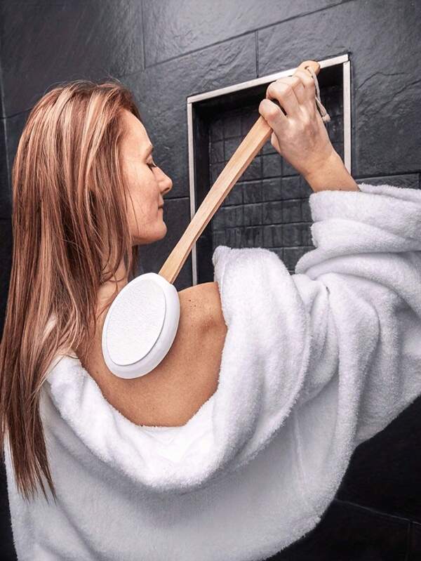 Back Scrubber, For Elderly Individuals, Women, Skin Cream, Moisturizing, Sun Protection, Skin Care Cream, Back Cleaning Brush, Teak Handle, Body Scrub Brush, Lotion Applicator, Bath Brush.