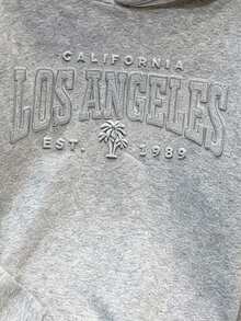 Manfinity Joysei 男士宽松落肩字母压纹加厚连帽衫，浅灰色 - 淺灰色 - 查看 2