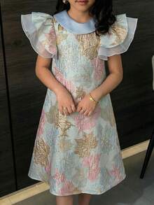 SHEIN 时尚优雅的少女无袖A字连衣裙 - 藍色 - 查看 5