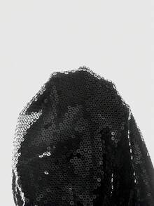 ROMWE J-Fashion 大码女式时尚亮片十字架吊坠装饰扭结垂褶领上衣，适合街头、夜店、派对等场合。 - 黑色 - 查看 5
