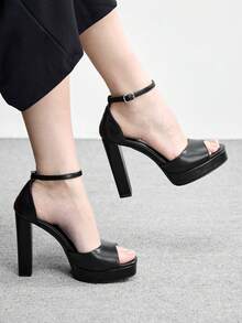 CUCCOO BIZCHIC Women's Fashion Versatile Waterproof Platform Buckle Heeled Sandals - Black - View 5