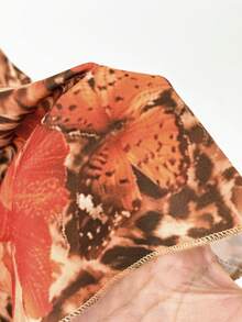 Sunspun 大码休闲交叉领印花修身腰部性感喇叭袖A字T恤 - 彩色 - 查看 6