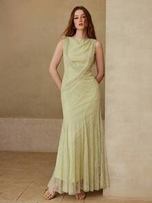 MOTF PREMIUM ĐẦM DÀI REN THANH LỊCH DÀNH CHO NỮ VỚI THIẾT KẾ CẤU TRÚC ĐỘC ĐÁO, THỜI TRANG XUÂN/HÈ - màu xanh lá - Xem 7