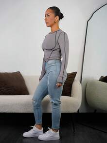 SAYEHFBABY Camiseta corta con pespunte - Gris - Ver 6