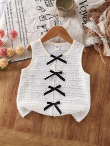 SHEIN Young Girl Casual Bow Solid Textured Camisole - Beige - View 1