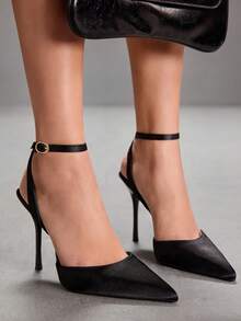 CUCCOO SZL Sepatu hak tinggi stiletto wanita dengan ujung runcing dan tali pergelangan kaki, cocok untuk bepergian, kencan, pesta, pernikahan, dan acara lainnya, termasuk Hari Valentine dan sepatu musim semi. - Sarden hitam - View 4