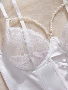 Crystal Vow 4pcs Sexy Lace Patchwork Mesh Sheer Bra Set For Women - White - View 9