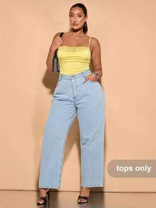 SHEIN BAE 加大码女士夏季甜心领针织连体衣，蕾丝褶皱饰边，黑色 - 黃色 - 查看 3