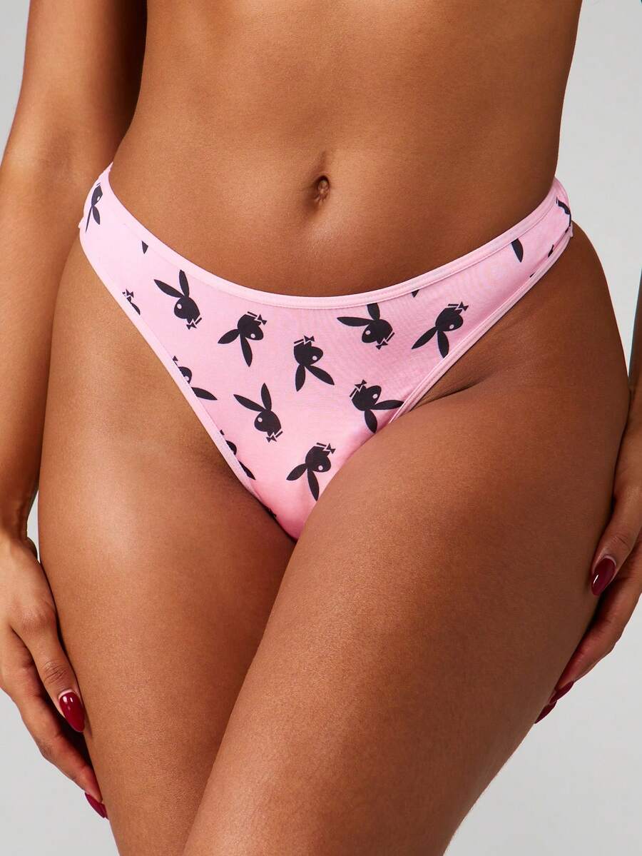 Missguided x Playboy Thong Underwear With Bunny Print Pattern For Daily Comfort And Style - Pink - View 1