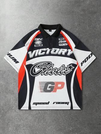 Camisa polo de manga corta con estampado minimalista para hombres