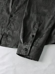 Manfinity Homme 男士黑色提花緞面正裝襯衫，長袖前扣優雅哥德風襯衫，適合秋季、晚宴雞尾酒會、婚禮派對、商務通勤，正式禮品 - 黑色 - 查看 7