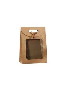 10pcs Windowed Gift Bag, Suitable For Holiday Party Gift Wrapping, Hand-Held Transparent Flip-Top Gift Bag - Khaki - View 3