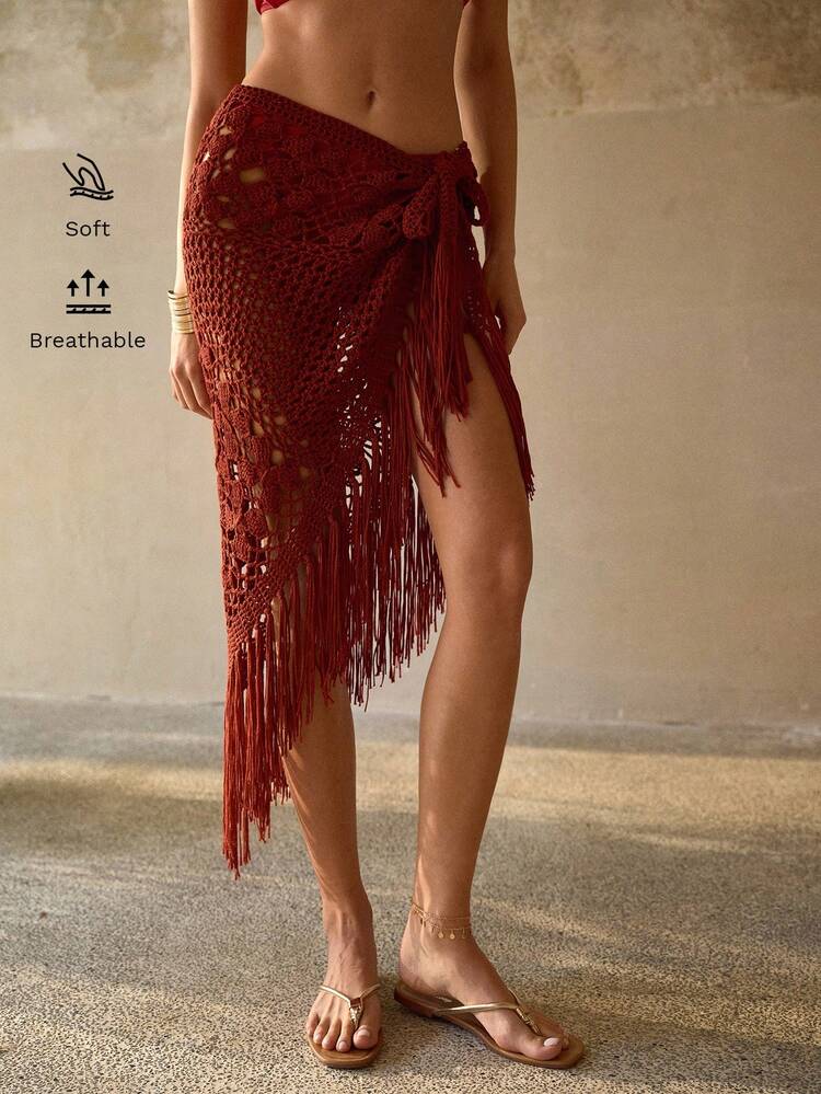 HANDMADE CROCHET BOHEMIAN FRINGE COVER UP KNIT SKIRT
