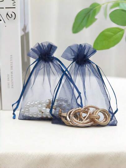 50/10PCS Clear Gift Wrapping Bags, Various Sizes Suitable For Wedding, Party, Travel, Birthday, Anniversary Drawstring Organza Bags Gift Wrapping Bags, Suitable For Jewelry, Candy, Stationery And Other Small Items. Also Suitable For Decoration, Fruit Packaging And Pest-Proof Storage. Ideal For Parties And Dining Occasions, Perfect For Holiday Gifting-Navy