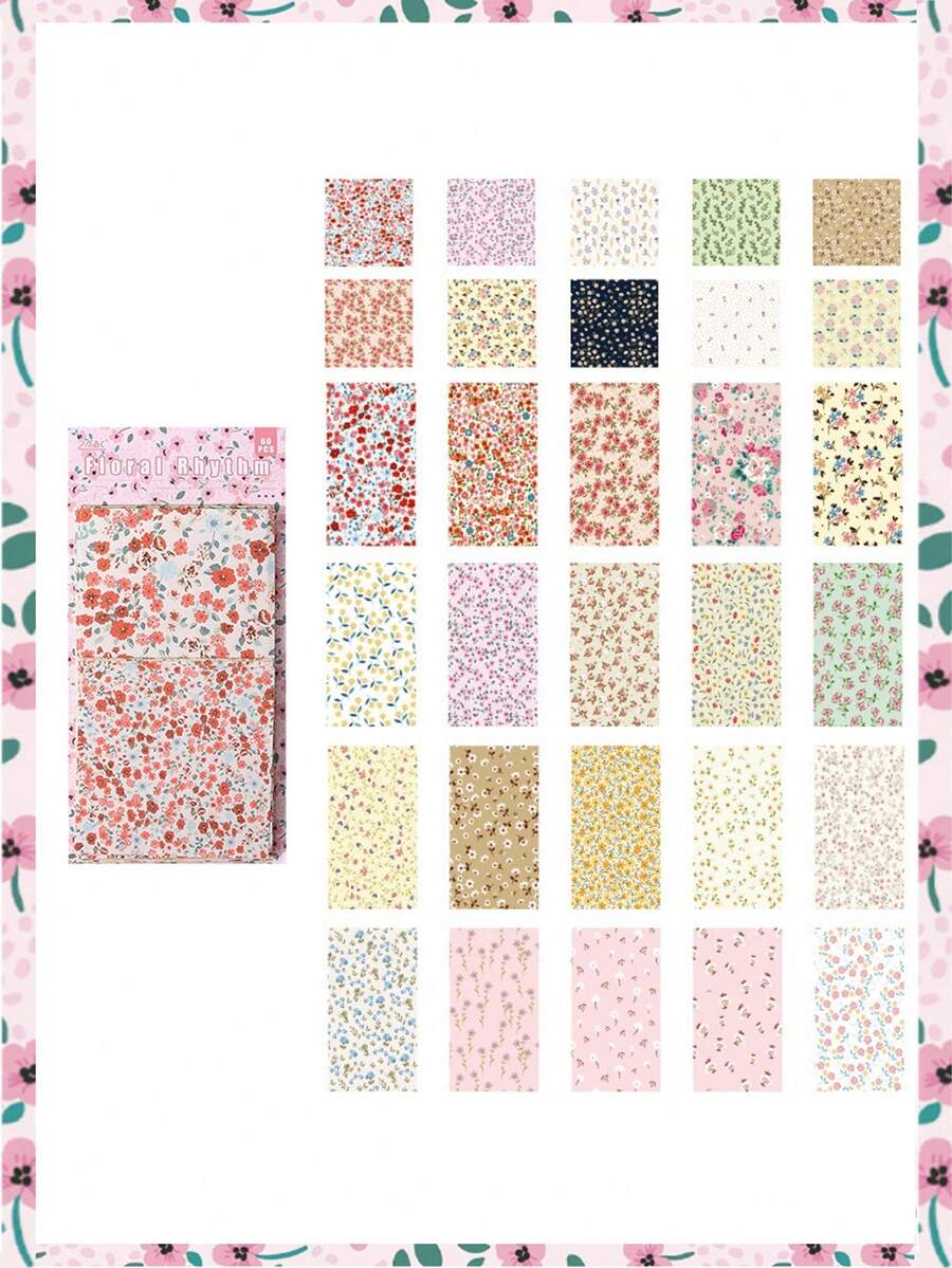 60 hojas/paquete Papel decorativo floral para scrapbooking, pegatinas y notas DIY - BQ897/Hojas florales - Ver 1