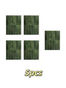 5片装3D立体泡沫墙贴，自粘式，防水，防撞，易贴易撕，易清洁，免裁剪，尺寸9*11.4英寸，适用于厨房、客厅、浴室、走廊等场所。 - 綠色 - 查看 5